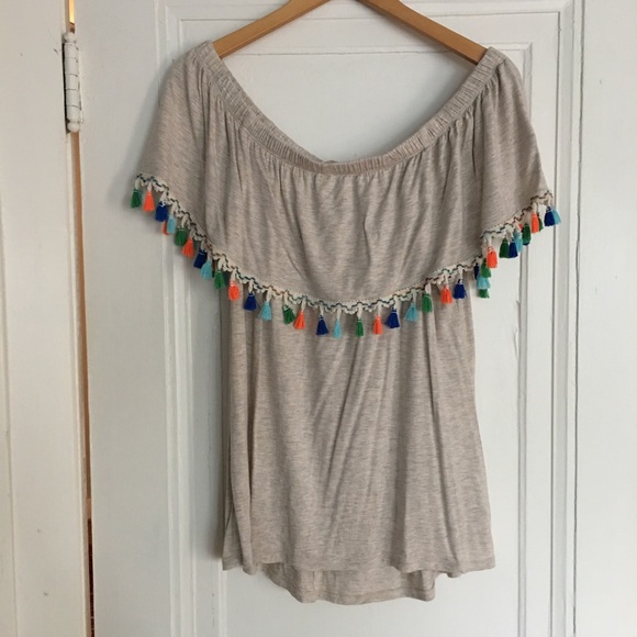Pebble And Stone Off The Shoulder Top With Tassels - Picture 6 of 6
